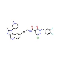 Cc1nc2cnc3ccc(C#CCNC(=O)c4cc(Cl)nn(Cc5ccc(F)c(F)c5)c4=O)cc3c2n1[C@H]1CCCN(C)C1 ZINC000149585680