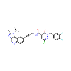 Cc1nc2cnc3ccc(C#CCNC(=O)c4cc(Cl)nn(Cc5ccc(F)c(F)c5)c4=O)cc3c2n1C(C)C ZINC000169710220