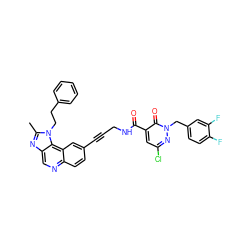 Cc1nc2cnc3ccc(C#CCNC(=O)c4cc(Cl)nn(Cc5ccc(F)c(F)c5)c4=O)cc3c2n1CCc1ccccc1 ZINC000169710255