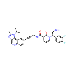 Cc1nc2cnc3ccc(C#CCNC(=O)c4cccn([C@@H](CN)c5ccc(F)c(F)c5)c4=O)cc3c2n1C(C)C ZINC000169710244