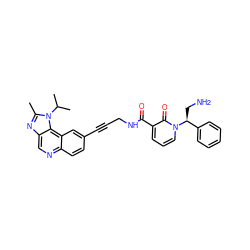 Cc1nc2cnc3ccc(C#CCNC(=O)c4cccn([C@@H](CN)c5ccccc5)c4=O)cc3c2n1C(C)C ZINC000169710235