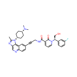 Cc1nc2cnc3ccc(C#CCNC(=O)c4cccn([C@@H](CO)c5cccc(F)c5)c4=O)cc3c2n1[C@H]1CC[C@@H](N(C)C)CC1 ZINC000149586516