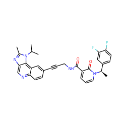 Cc1nc2cnc3ccc(C#CCNC(=O)c4cccn([C@H](C)c5ccc(F)c(F)c5)c4=O)cc3c2n1C(C)C ZINC000169710223