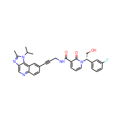 Cc1nc2cnc3ccc(C#CCNC(=O)c4cccn([C@H](CO)c5cccc(F)c5)c4=O)cc3c2n1C(C)C ZINC000169710222