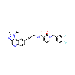 Cc1nc2cnc3ccc(C#CCNC(=O)c4cccn(Cc5ccc(F)c(F)c5)c4=O)cc3c2n1C(C)C ZINC000169710219