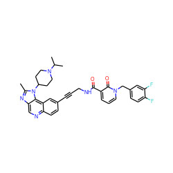 Cc1nc2cnc3ccc(C#CCNC(=O)c4cccn(Cc5ccc(F)c(F)c5)c4=O)cc3c2n1C1CCN(C(C)C)CC1 ZINC000169710245