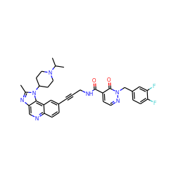 Cc1nc2cnc3ccc(C#CCNC(=O)c4ccnn(Cc5ccc(F)c(F)c5)c4=O)cc3c2n1C1CCN(C(C)C)CC1 ZINC000169710253