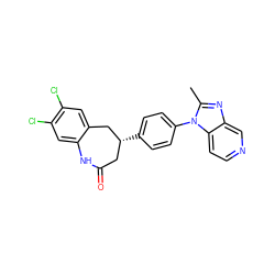 Cc1nc2cnccc2n1-c1ccc([C@@H]2CC(=O)Nc3cc(Cl)c(Cl)cc3C2)cc1 ZINC000013743147