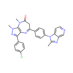 Cc1nc2cnccc2n1-c1ccc(C2=Nc3c(-c4ccc(Cl)cc4)nn(C)c3N(C)C(=O)C2)cc1 ZINC000013743180