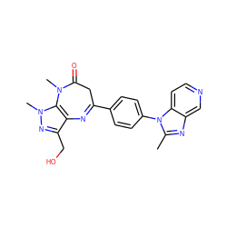 Cc1nc2cnccc2n1-c1ccc(C2=Nc3c(CO)nn(C)c3N(C)C(=O)C2)cc1 ZINC000013743175