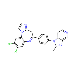 Cc1nc2cnccc2n1-c1ccc(C2=Nc3cc(Cl)c(Cl)cc3-n3ccnc3C2)cc1 ZINC000000597496