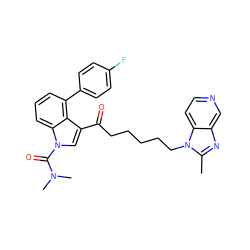 Cc1nc2cnccc2n1CCCCCC(=O)c1cn(C(=O)N(C)C)c2cccc(-c3ccc(F)cc3)c12 ZINC000013776701