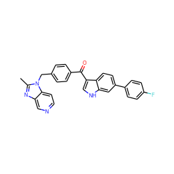 Cc1nc2cnccc2n1Cc1ccc(C(=O)c2c[nH]c3cc(-c4ccc(F)cc4)ccc23)cc1 ZINC000013776643