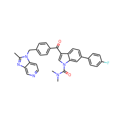 Cc1nc2cnccc2n1Cc1ccc(C(=O)c2cn(C(=O)N(C)C)c3cc(-c4ccc(F)cc4)ccc23)cc1 ZINC000028022265