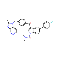 Cc1nc2cnccc2n1Cc1ccc(C(=O)c2cn(C(=O)N(C)C)c3ccc(-c4ccc(F)cc4)cc23)cc1 ZINC000028016350