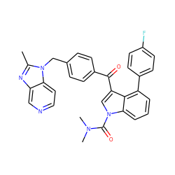 Cc1nc2cnccc2n1Cc1ccc(C(=O)c2cn(C(=O)N(C)C)c3cccc(-c4ccc(F)cc4)c23)cc1 ZINC000028015204