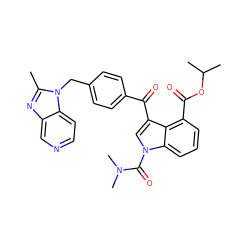 Cc1nc2cnccc2n1Cc1ccc(C(=O)c2cn(C(=O)N(C)C)c3cccc(C(=O)OC(C)C)c23)cc1 ZINC000013776624