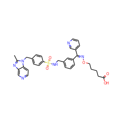 Cc1nc2cnccc2n1Cc1ccc(S(=O)(=O)NCc2cccc(/C(=N\OCCCCC(=O)O)c3cccnc3)c2)cc1 ZINC000027094827