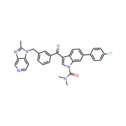 Cc1nc2cnccc2n1Cc1cccc(C(=O)c2cn(C(=O)N(C)C)c3cc(-c4ccc(F)cc4)ccc23)c1 ZINC000028006527