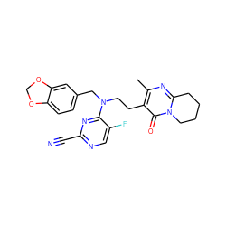 Cc1nc2n(c(=O)c1CCN(Cc1ccc3c(c1)OCO3)c1nc(C#N)ncc1F)CCCC2 ZINC001772634567