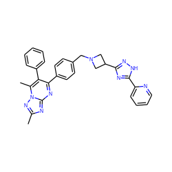 Cc1nc2nc(-c3ccc(CN4CC(c5n[nH]c(-c6ccccn6)n5)C4)cc3)c(-c3ccccc3)c(C)n2n1 ZINC000166759398