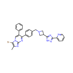 Cc1nc2nc(-c3ccc(CN4CC(c5nc(-c6ccccn6)n[nH]5)C4)cc3)c(-c3ccccc3)cn2c1Br ZINC000141604496