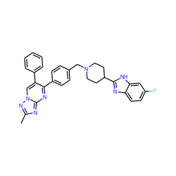 Cc1nc2nc(-c3ccc(CN4CCC(c5nc6ccc(F)cc6[nH]5)CC4)cc3)c(-c3ccccc3)cn2n1 ZINC000166621980