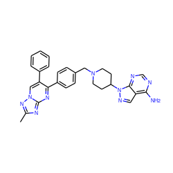 Cc1nc2nc(-c3ccc(CN4CCC(n5ncc6c(N)ncnc65)CC4)cc3)c(-c3ccccc3)cn2n1 ZINC000167039433