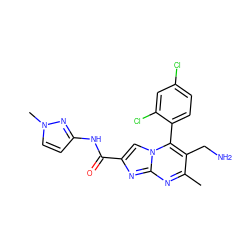 Cc1nc2nc(C(=O)Nc3ccn(C)n3)cn2c(-c2ccc(Cl)cc2Cl)c1CN ZINC000058581444