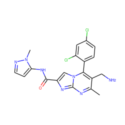 Cc1nc2nc(C(=O)Nc3ccnn3C)cn2c(-c2ccc(Cl)cc2Cl)c1CN ZINC000058575178