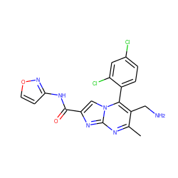 Cc1nc2nc(C(=O)Nc3ccon3)cn2c(-c2ccc(Cl)cc2Cl)c1CN ZINC000058582366