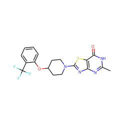 Cc1nc2nc(N3CCC(Oc4ccccc4C(F)(F)F)CC3)sc2c(=O)[nH]1 ZINC000072124873