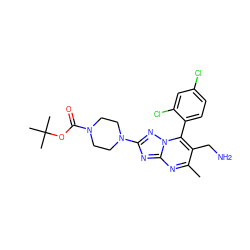 Cc1nc2nc(N3CCN(C(=O)OC(C)(C)C)CC3)nn2c(-c2ccc(Cl)cc2Cl)c1CN ZINC000058502301