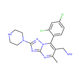 Cc1nc2nc(N3CCNCC3)nn2c(-c2ccc(Cl)cc2Cl)c1CN ZINC000058506687