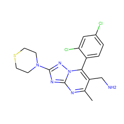 Cc1nc2nc(N3CCSCC3)nn2c(-c2ccc(Cl)cc2Cl)c1CN ZINC000058506720