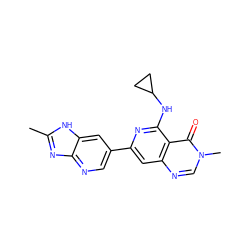 Cc1nc2ncc(-c3cc4ncn(C)c(=O)c4c(NC4CC4)n3)cc2[nH]1 ZINC000115626573