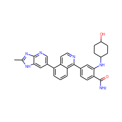 Cc1nc2ncc(-c3cccc4c(-c5ccc(C(N)=O)c(NC6CCC(O)CC6)c5)nccc34)cc2[nH]1 ZINC000145431191