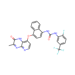 Cc1nc2nccc(Oc3ccc(NC(=O)Nc4cc(C(F)(F)F)ccc4F)c4ccccc34)c2[nH]c1=O ZINC000058541832
