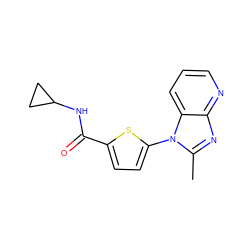 Cc1nc2ncccc2n1-c1ccc(C(=O)NC2CC2)s1 ZINC000169701614