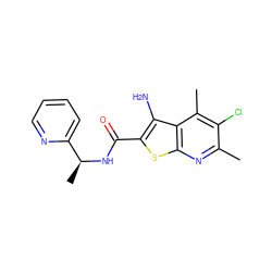 Cc1nc2sc(C(=O)N[C@@H](C)c3ccccn3)c(N)c2c(C)c1Cl ZINC000095598213