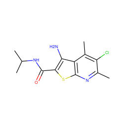 Cc1nc2sc(C(=O)NC(C)C)c(N)c2c(C)c1Cl ZINC000095597372