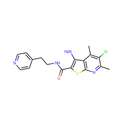 Cc1nc2sc(C(=O)NCCc3ccncc3)c(N)c2c(C)c1Cl ZINC000095597593