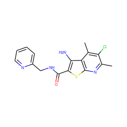 Cc1nc2sc(C(=O)NCc3ccccn3)c(N)c2c(C)c1Cl ZINC000095594150