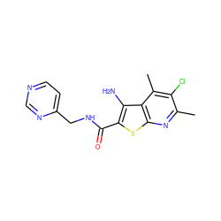 Cc1nc2sc(C(=O)NCc3ccncn3)c(N)c2c(C)c1Cl ZINC000095595350