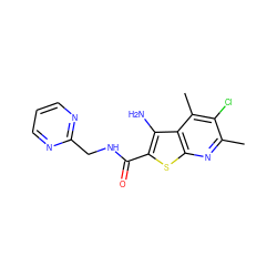 Cc1nc2sc(C(=O)NCc3ncccn3)c(N)c2c(C)c1Cl ZINC000095597891