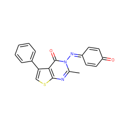 Cc1nc2scc(-c3ccccc3)c2c(=O)n1N=C1C=CC(=O)C=C1 ZINC000004866117