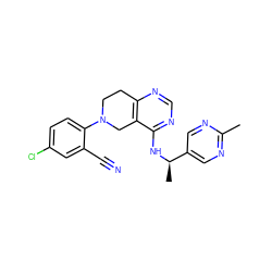 Cc1ncc([C@@H](C)Nc2ncnc3c2CN(c2ccc(Cl)cc2C#N)CC3)cn1 ZINC000148439314