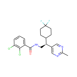 Cc1ncc([C@@H](CNC(=O)c2cccc(Cl)c2Cl)C2CCC(F)(F)CC2)cn1 ZINC000217374329