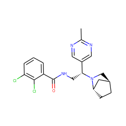 Cc1ncc([C@@H](CNC(=O)c2cccc(Cl)c2Cl)N2C[C@H]3CC[C@H]2C3)cn1 ZINC001772623180