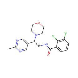 Cc1ncc([C@@H](CNC(=O)c2cccc(Cl)c2Cl)N2CCOCC2)cn1 ZINC000207596392